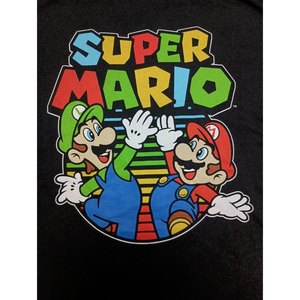 Boys Super Mario Bros Mario And Luigi High Five Graphic Short Sleeve Shirt Sz. L - Picture 2 of 6